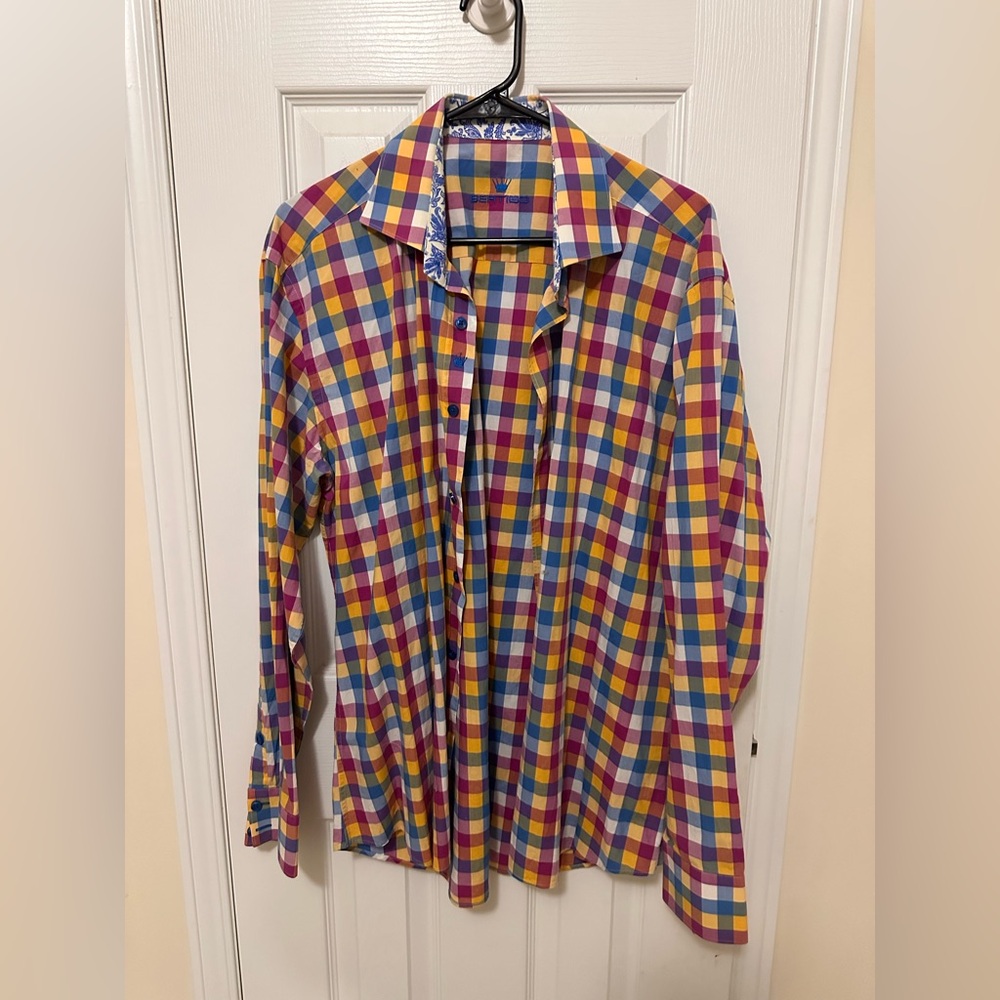 Multicolor Checkered Button-Up Dress Shirt - size M